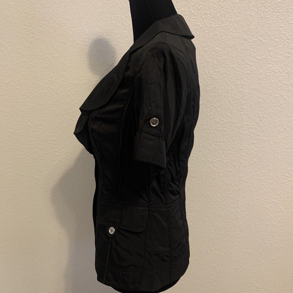 Short Sleeve Black Ruffled White House Black Market Dress Jacket Women's 2 - Picture 8 of 10